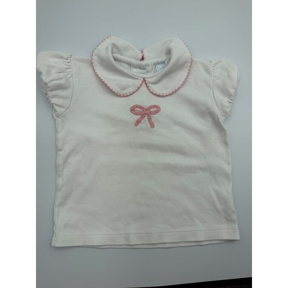 Little english bow embroidered peter pan collar shirt 18m
